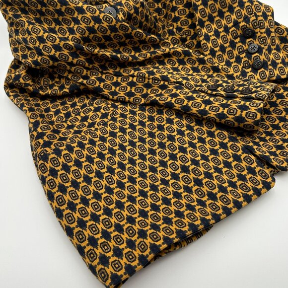 CAbi Kensington Proper Medallion Jacket Sz S VTG Knit Navy & Mustard - Picture 5 of 11